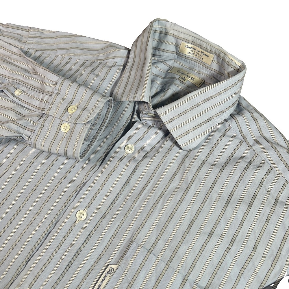 Faconnable Shirt Men's L Blue Striped Long Sleeve Button Down Vintage USA
